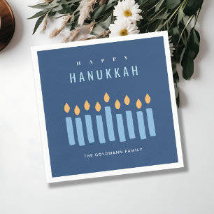 Minimal Simple Blue Yellow Candles Happy Hanukkah Napkins