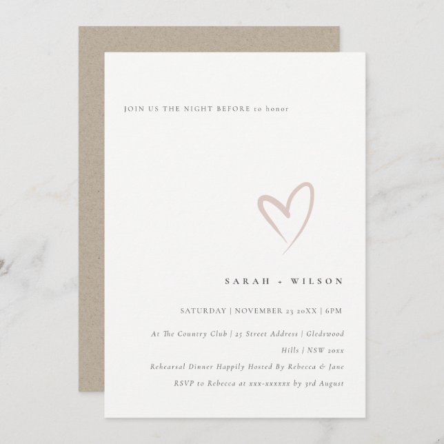 Minimal Simple Blush Heart Night Before Invite (Front/Back)