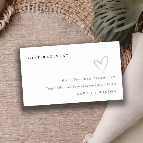 Minimal Simple Blush Heart Wedding Gift Registry Enclosure Card