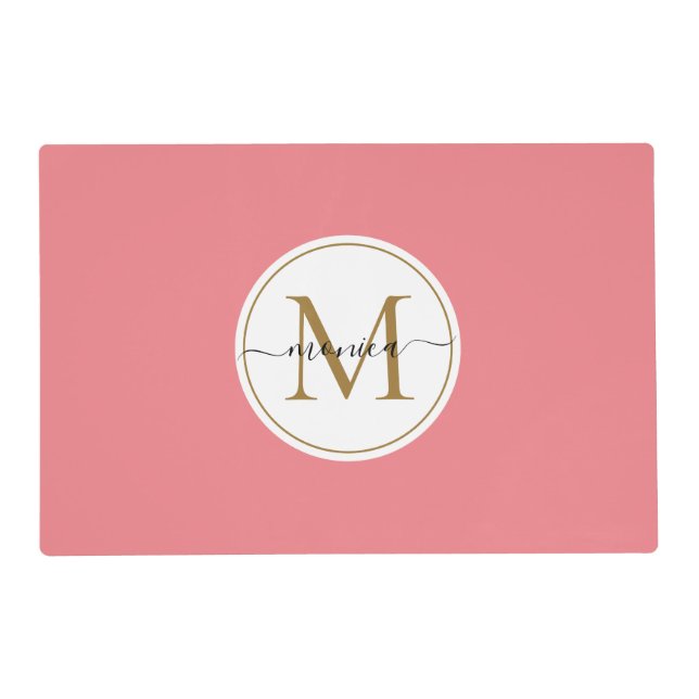 Minimal Simple Blush Pink Gold Monogram Name Placemat (Front)