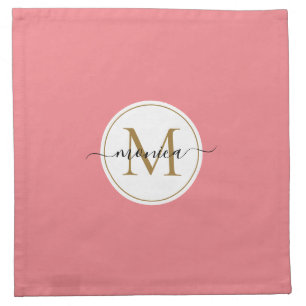 Minimal Simple Blush Pink Gold Monogrammed Name Cloth Napkin