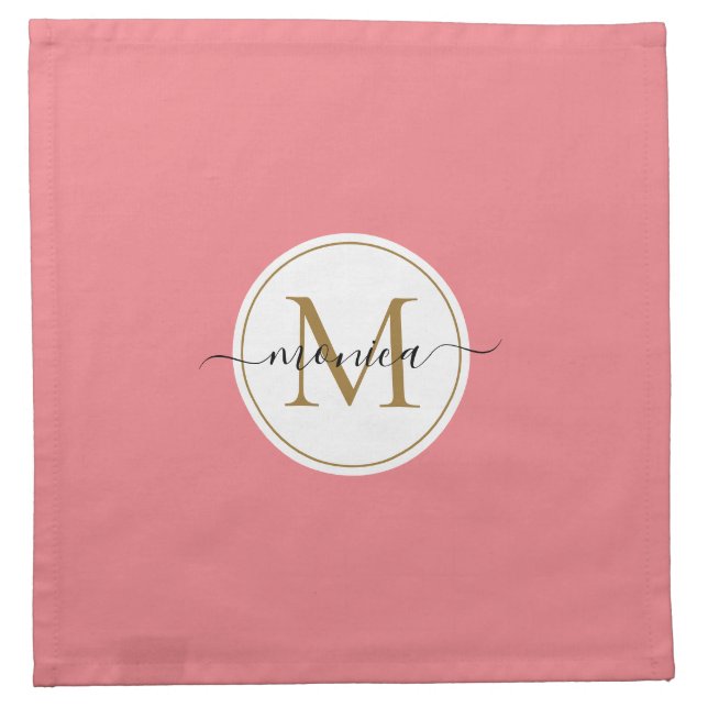 Minimal Simple Blush Pink Gold Monogrammed Name Cloth Napkin (Front)