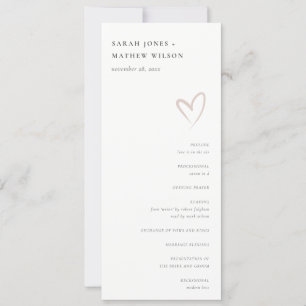 Minimal Simple Blush Pink Heart Wedding Program