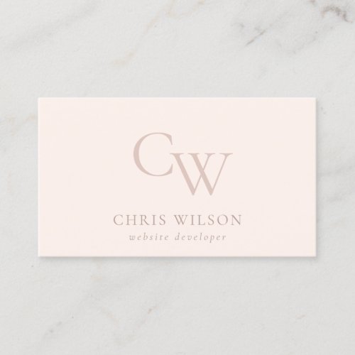 Minimal Simple Blush Pink Monogram Initial Business Card