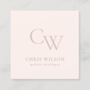 Minimal Simple Blush Pink Monogram Initial Square Business Card