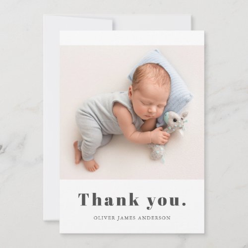 Minimal Simple Bold Typography Newborn Baby Photo Thank You Card