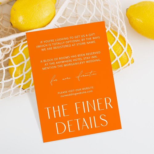 Minimal Simple Bright Orange Wedding Details  Enclosure Card