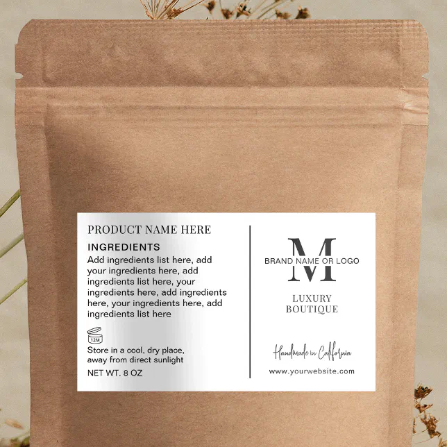 Minimal Simple Business Logo Product Ingredients Rectangular Sticker ...