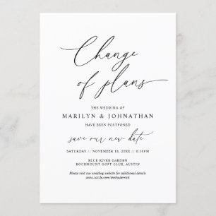 Minimal Simple, Change of plans, wedding postponed Invitation