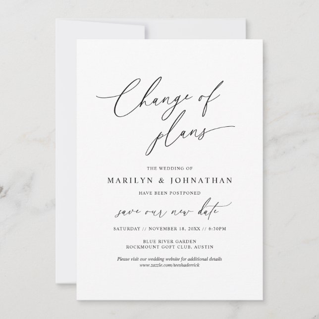 Minimal Simple Change of plans, wedding postponed Invitation (Front)