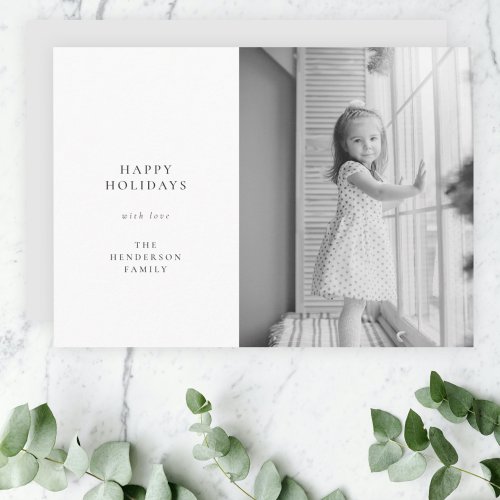 Minimal Simple Christmas  Black and White Photo Holiday Card