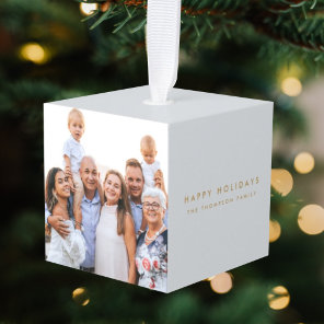 Minimal Simple | Christmas Family Photo Holiday Cube Ornament