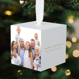 Minimal Simple   Christmas Family Photo Holiday Cube Ornament