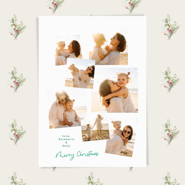 Minimal Simple Christmas Multi 7 Photo Collage Holiday Card (Creator Uploaded)