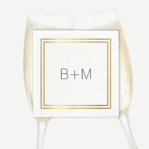 minimal simple, clean and clear monogram on white napkins