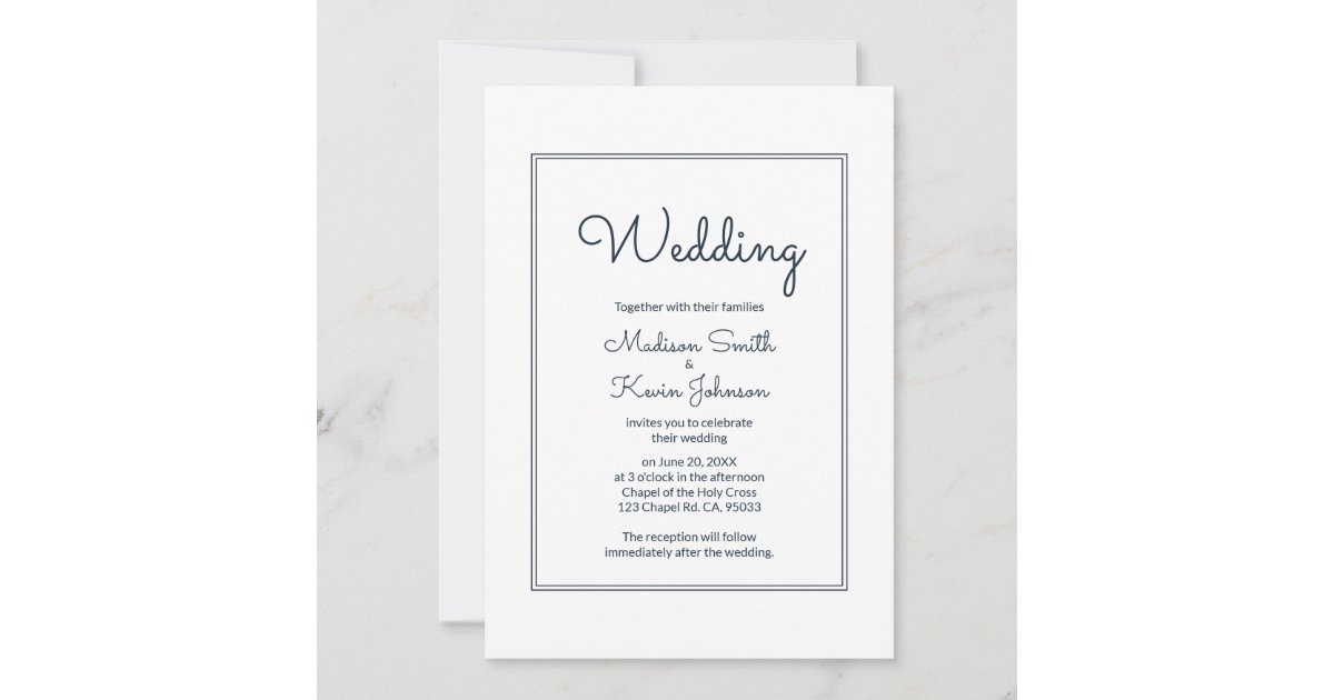 Invitation In Cursive Minimal Simple Cursive Script Wedding Invitation | Zazzle