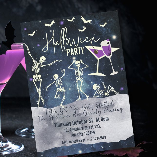 Minimal Simple Dancing Skeleton Halloween Party  Invitation (Creator Uploaded)