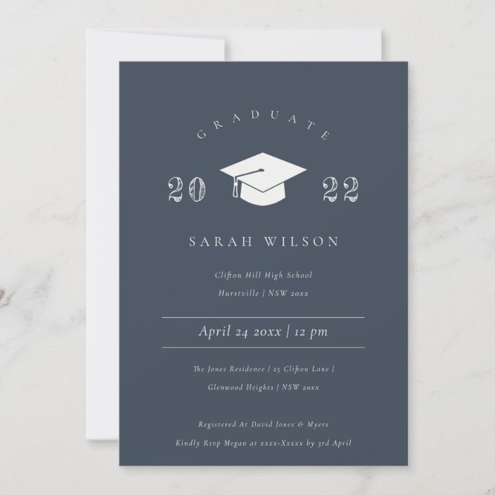 Minimal Simple Dark Navy Blue Graduation Party Invitation | Zazzle.com