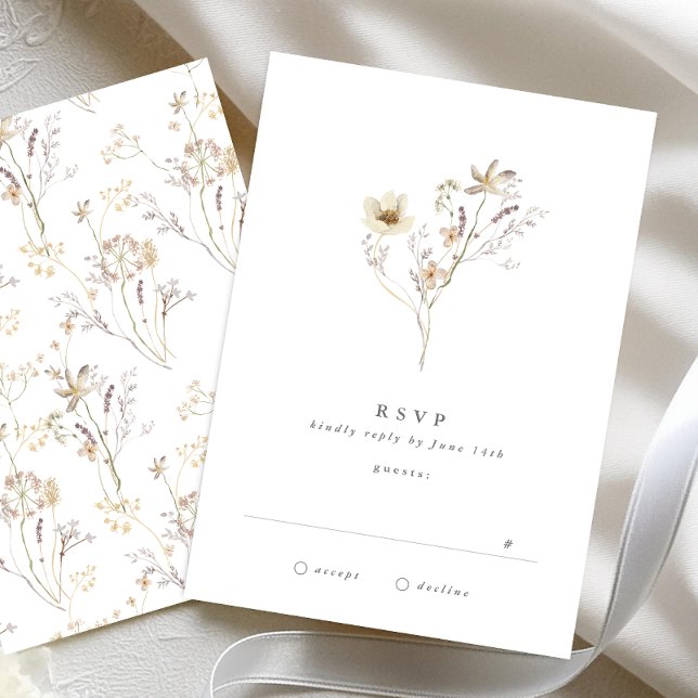 Minimal Simple Dried Wildflower Pampas Wedding RSVP Card (Creator Uploaded)