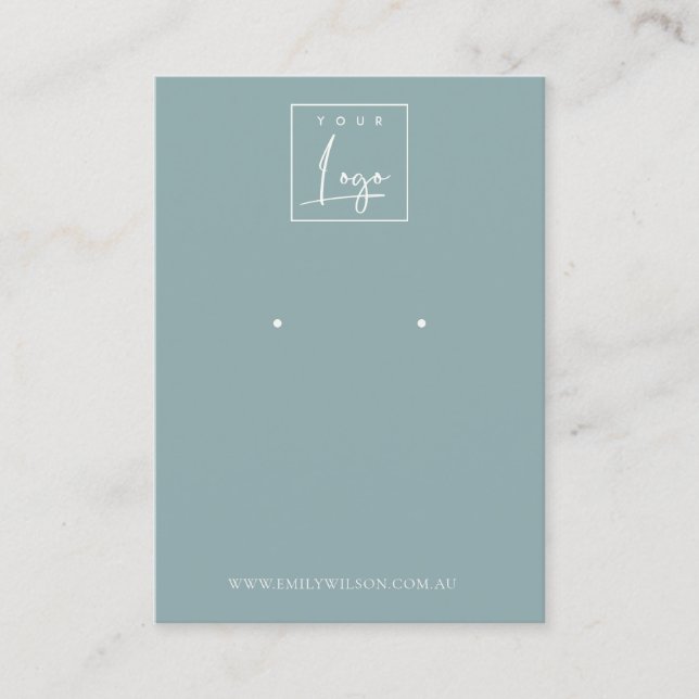 Minimal Simple Dusky Blue Grey Earring Display Business Card (Front)