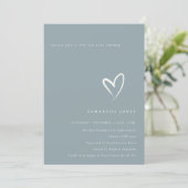 Minimal Simple Dusky Blue Heart Baby Shower Invite (Standing Front)