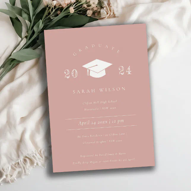 Minimal Simple Dusky Blush Pink Graduation Party Invitation Zazzle