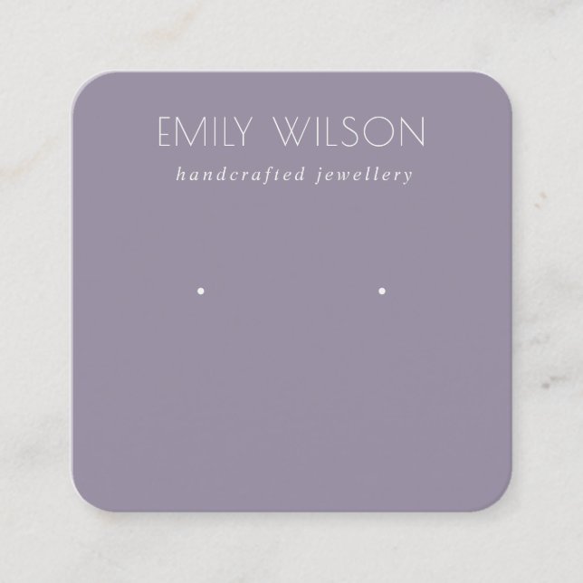 Minimal Simple Dusky Lilac Purple Earring Display Square Business Card (Front)
