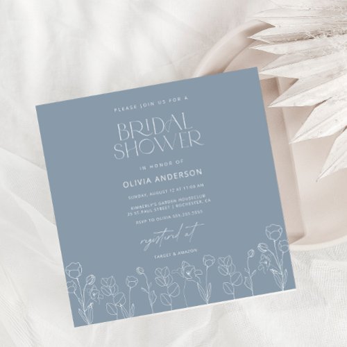 Minimal Simple Dusty Blue Bridal Shower Invitation