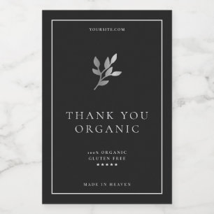 Minimal Simple Elegant Black Silver Leaves Jar Food Label