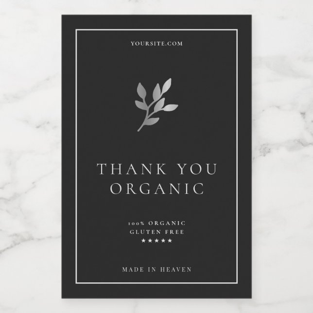 Minimal Simple Elegant Black Silver Leaves Jar Food Label (Single Label)