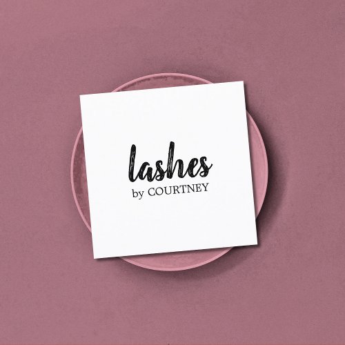 Minimal Simple Elegant Black White Lashes Brows Square Business Card