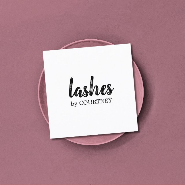 Minimal Simple Elegant Black White Lashes Brows Square Business Card (Creator Uploaded)