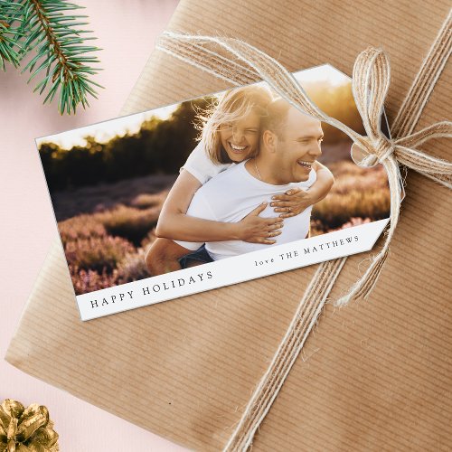 Minimal Simple Elegant Christmas Couple Photo Gift Tags