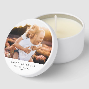 Minimal Simple Elegant Christmas Couple Photo Mini Candle Favors