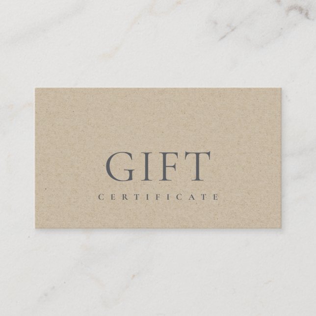 Minimal Simple Elegant Kraft Gift Certificate (Front)