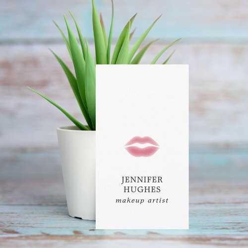 Minimal Simple Elegant Pale Pink Lips Makeup Business Card