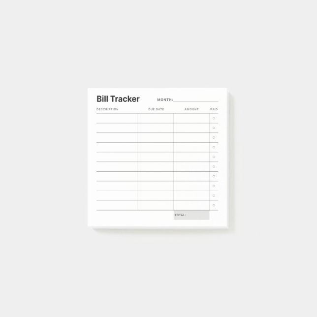 Minimal Simple Expense Tracker Post-it Notes (Front)