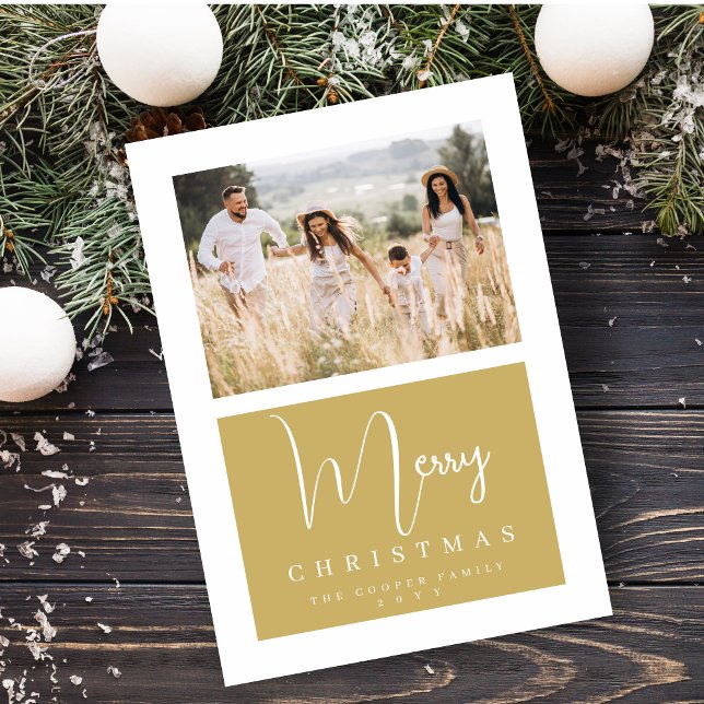  Minimal Simple Exquisite Fake Golden Photo Holiday Card (Minimal Simple Exquisite Modern Fake Golden Photo Holiday Card with Envelope. )