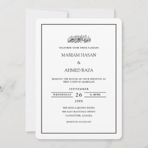 Minimal Simple Frame Black Script Muslim Wedding Invitation