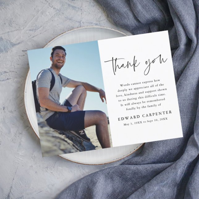 Minimal Simple Funeral Memorial Photo Thank You Card (Creator Uploaded)