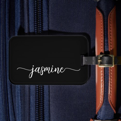 Minimal Simple Girly Black Calligraphy Script Luggage Tag