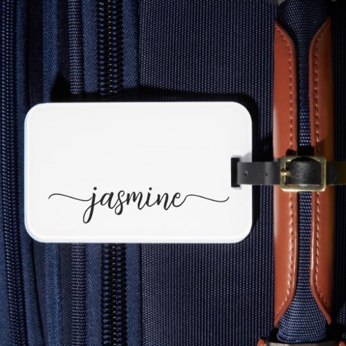 Minimal Simple Girly White Calligraphy Script Luggage Tag