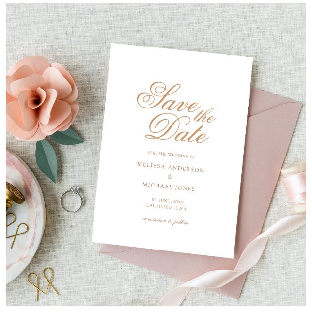 Minimal Simple Gold Romantic Script Wedding Save The Date (Creator Uploaded)