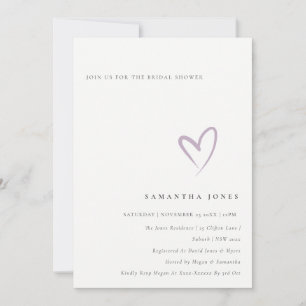 Minimal Simple Lavender Lilac Heart Bridal Shower Invitation