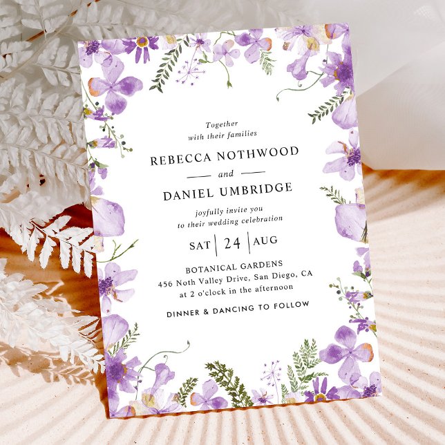 Minimal Simple Lilac Wildflowers Wedding Invitation (Creator Uploaded)