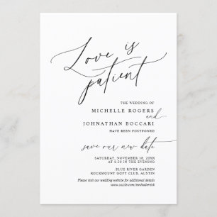 Minimal Simple, Love in patient, wedding postponed Invitation