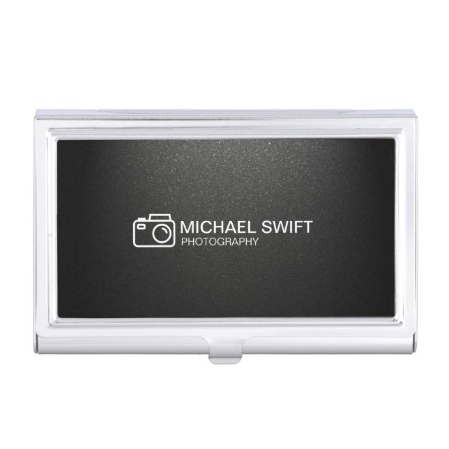 Minimal Simple Matte Black Photography Camera Business Card Holder (Front)