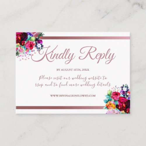 Minimal Simple Metal Coral Floral Wedding Website  Enclosure Card