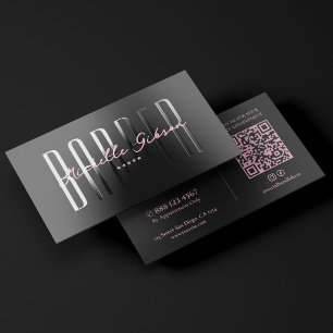 Minimal Simple Mobile Barber Pink Black Modern Raised Spot UV Business Card