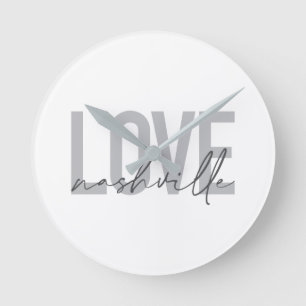 Minimal, simple, modern cool design Love Nashville Round Clock